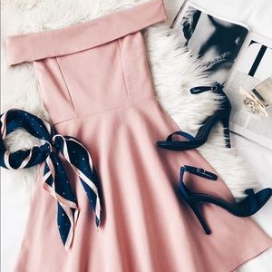 Lulu’s Blush Pink Off-the-Shoulder Skater Dress